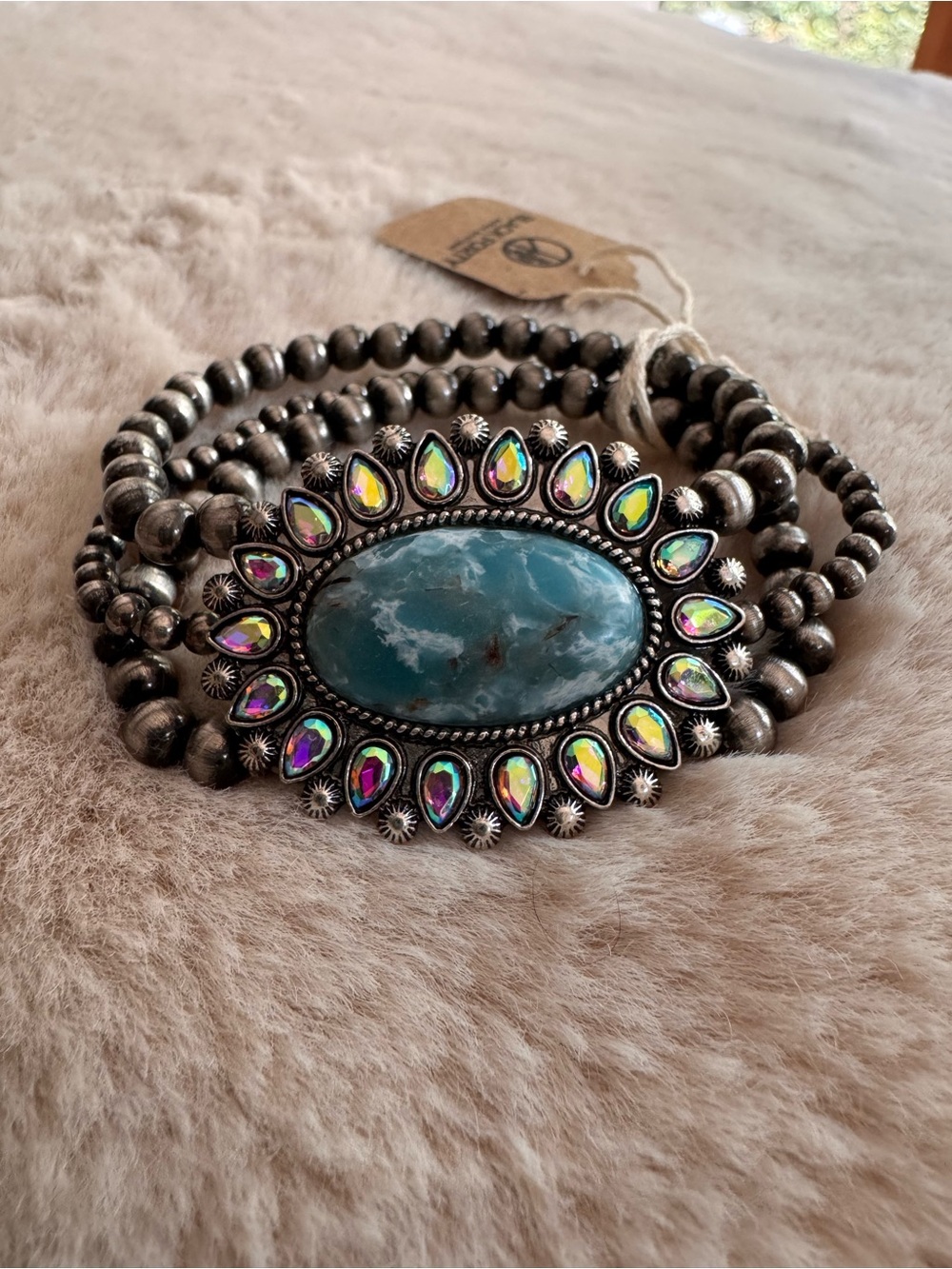 Costume western bracelet. Faux desert Navajo pearl look beads. Faux turquoise.